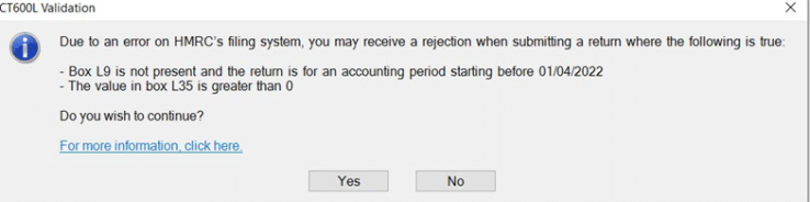 Business Tax: CT600L Validation Box L9 is not present. Value in Box L35