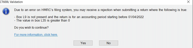 Business Tax: CT600L Validation Box L9 is not present. Value in Box L35