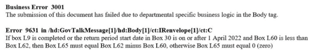 Business Tax- 3001 9631 If Box L9 is completed or the return period