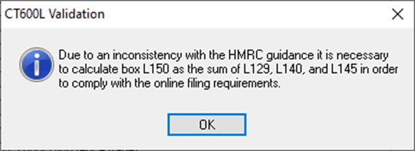 Business Tax- CT600L Due to inconsistency with HMRC guidance - calc Box